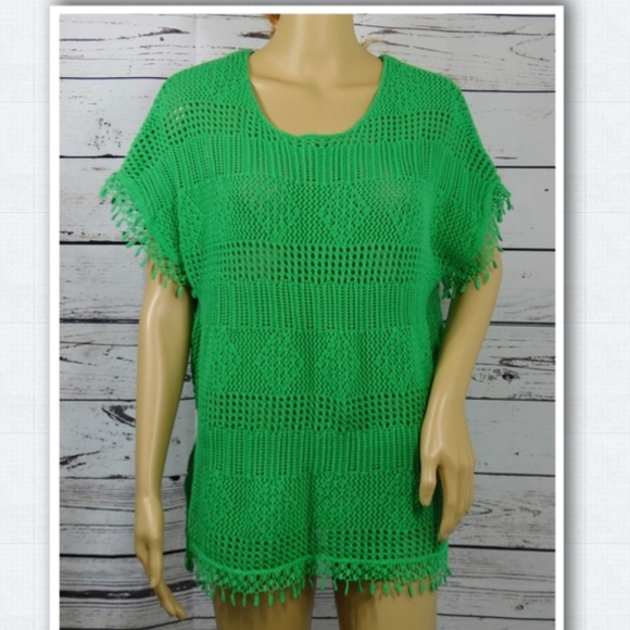 Kate & Mallory Designs Green Mixed Open Knit Lace Pullover Sweater Size L - Picture 2 of 8